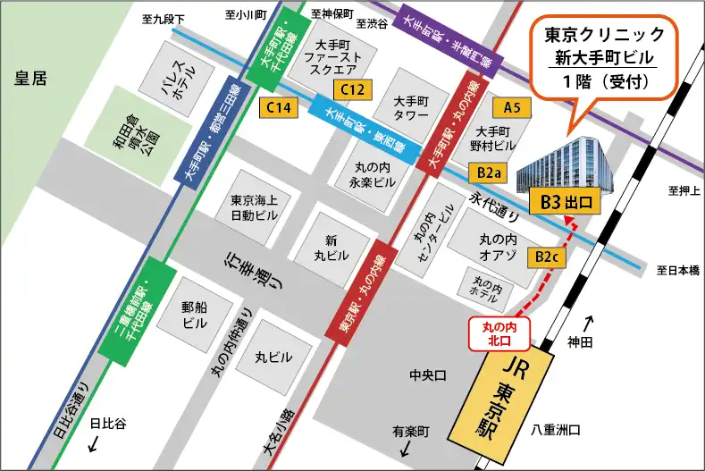 東京クリニック周辺地図：大手町駅B10出口直結